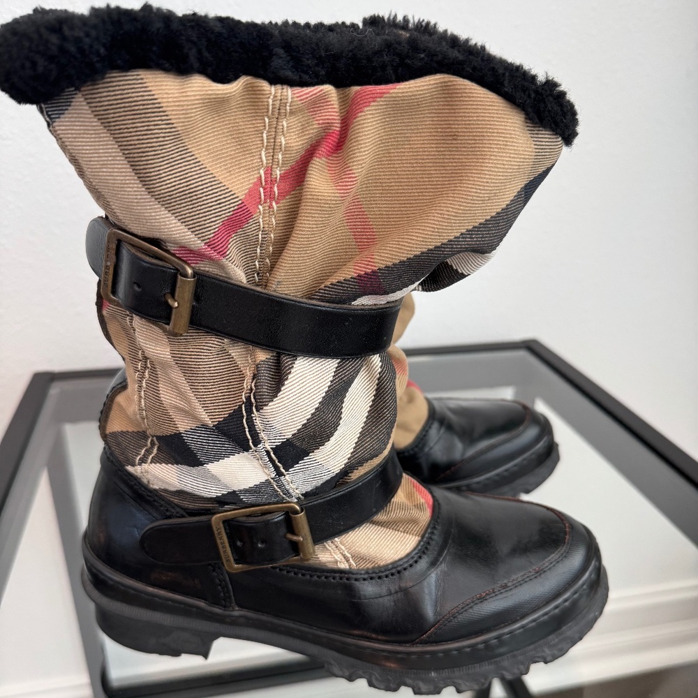 Burberry Plaid Winter Boots with Black Trim